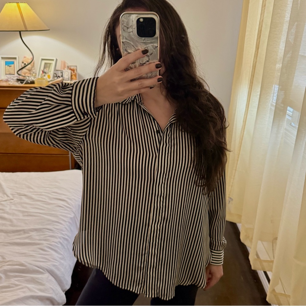 SOLD IRL - Mango Black and White Vertical Stripe Button-Down Shirt